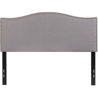 Lexington Upholstered Full Size Headboard With Accent Nail Trim In Light Gray Fabric