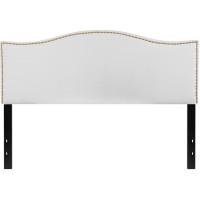 Lexington Upholstered Queen Size Headboard With Accent Nail Trim In White Fabric