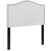 Lexington Upholstered Twin Size Headboard With Accent Nail Trim In White Fabric
