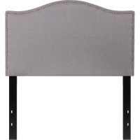 Lexington Upholstered Twin Size Headboard With Accent Nail Trim In Light Gray Fabric