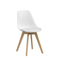 Gotminsi Set Of 2 Modern Style Chair Dining Chairs, Shell Lounge Plastic Chair With Natural Wood Legs (White)