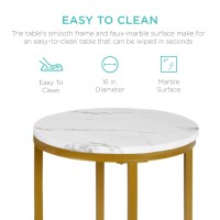 Best Choice Products 16In Faux Marble Accent Table Modern End Table Small Coffee Table Home Decor For Living Room Dining Room