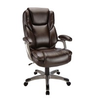 Realspacea Cressfield Bonded Leather High-Back Chair, Brownsilver