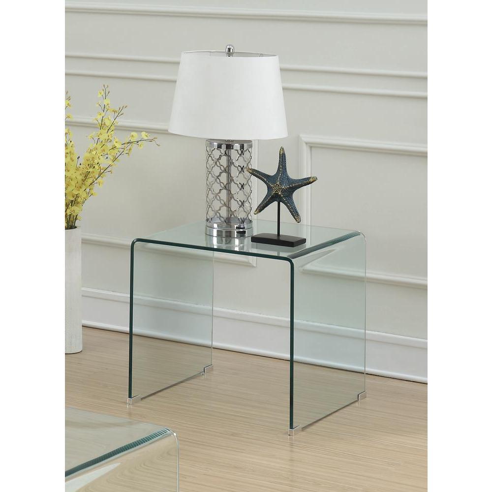 Charming, retro modern style occasional setSoftly curved table top edge creates a sleek, modern silhouetteClear finish for a contemporary look