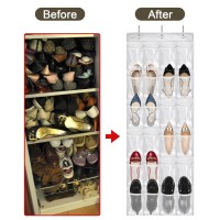 Bofoho Over The Door Shoe Organizer Space Saving Shoe Rack For Closet Door With 24 Pockets And Hook Shoe Holder Back Of Door