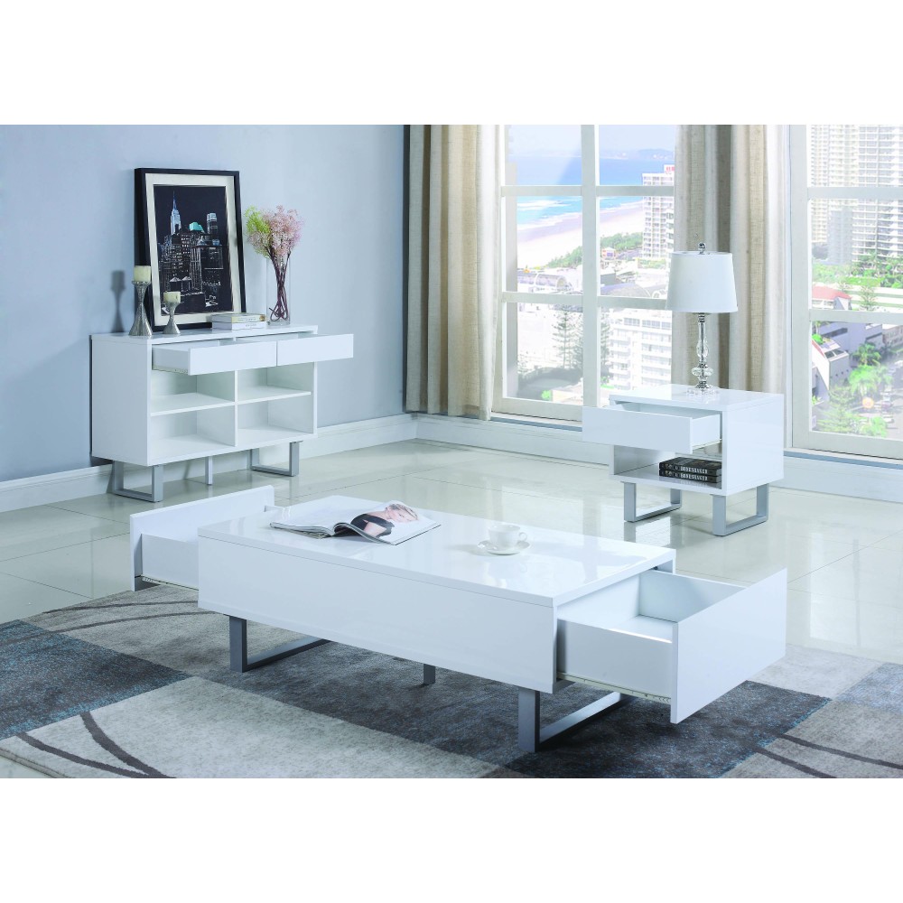 Contemporary Glossy White End Table