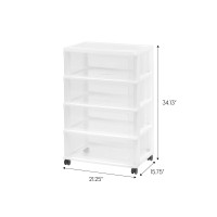 Iris Usa Plastic 4 Drawer Wide Storage Drawer Cart With 4 Caster Wheels For Home, Closet, Bedroom, Bathroom, Office, Laundry, Kitchen, Craft Room, Nursery And School Dorm, White, Set Of 1