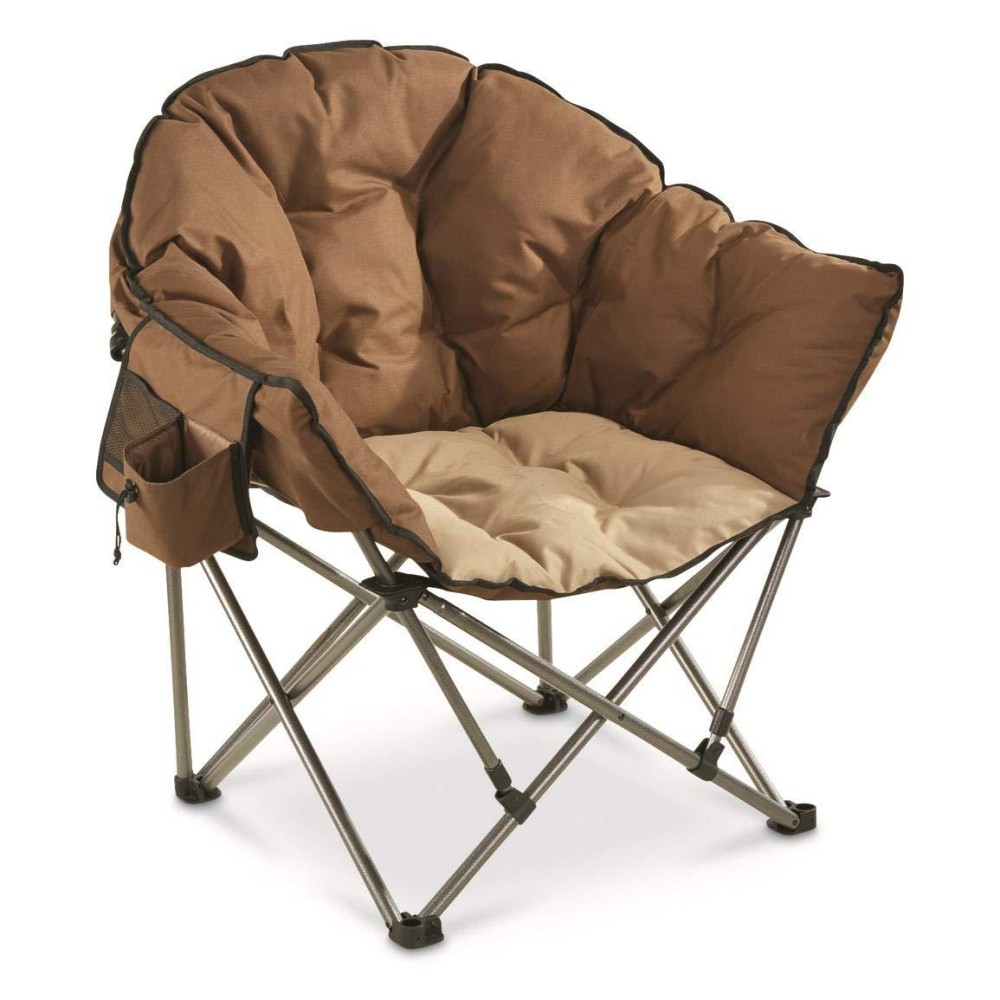 Guide Gear Club Camping Chair, Oversized, Portable, Folding With Padded Seats, 500-Lb. Capacity, Tan/Brown