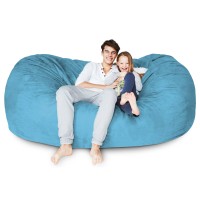 Lumaland Luxurious Giant 7Ft Bean Bag Chair With Microsuede Cover - Ultra Soft  Foam Filling  Washable Jumbo Bean Bag Sofa For Kids  Teenagers  Adults - Sack Chair For Dorm  Family Room - Light Blue