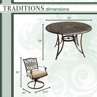 Hanover Traditions 7-Piece Rust-Free Aluminum Outdoor Patio Dining Set With Tan Cushions, 6 Swivel Rockers And Aluminum Round Dining Table