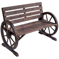 Outsunny Wooden Wagon Wheel Bench, Rustic Outdoor Patio Furniture, 2-Person Seat Bench For Backyard, Patio, Garden, 41.5