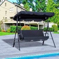 Outsunny 3-Seat Outdoor Patio Swing Chair With Removable Cushion, Steel Frame Stand And Adjustable Tilt Canopy For Patio, Garden, Poolside, Balcony, Backyard, Black