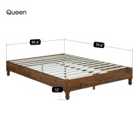 Musehomeinc 12 Inch Solid Wood Bed Frame Rustic Style Eliminates The Need For A Boxspring, Natural Finish, Queen