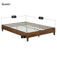 Musehomeinc 12 Inch Solid Wood Bed Frame Rustic Style Eliminates The Need For A Boxspring, Natural Finish, Queen