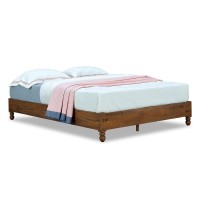 Musehomeinc 12 Inch Solid Wood Bed Frame Rustic Style Eliminates The Need For A Boxspring, Natural Finish, Queen