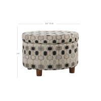 Homepop Home Decor | Upholstered Round Storage Ottoman | Ottoman with Storage for Living Room & Bedroom (Black Geo) Large