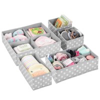 Mdesign Soft Fabric Dresser Drawer/Closet Divided Storage Organizer Bins For Nursery - Holds Blankets, Bibs, Socks, Lotion, Clothes, Shoes, Toys - Set Of 5 - Gray/White Polka Dot