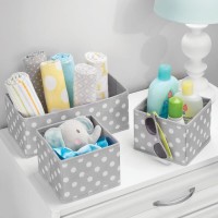 Mdesign Soft Fabric Dresser Drawer/Closet Divided Storage Organizer Bins For Nursery - Holds Blankets, Bibs, Socks, Lotion, Clothes, Shoes, Toys - Set Of 5 - Gray/White Polka Dot