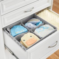 Mdesign Soft Fabric Dresser Drawer/Closet Divided Storage Organizer Bins For Nursery - Holds Blankets, Bibs, Socks, Lotion, Clothes, Shoes, Toys - Set Of 5 - Gray/White Polka Dot