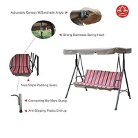Kozyard Alicia Patio Swing Chair With 3 Comfortable Cushion Seats And Strong Weather Resistant Powder Coated Steel Frame (Red Stripe)