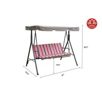 Kozyard Alicia Patio Swing Chair With 3 Comfortable Cushion Seats And Strong Weather Resistant Powder Coated Steel Frame (Red Stripe)