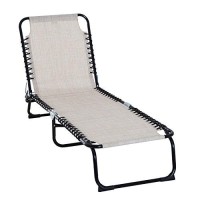 Outsunny Folding Chaise Lounge Pool Chair, Patio Sun Tanning Chair, Outdoor Lounge Chair With 4-Position Reclining Back, Breathable Mesh Seat For Beach, Yard, Patio, Cream White