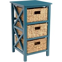 Ehemco 3 Tier X-Side End Storage Cabinet With 3 Wicker Baskets, Teal