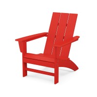 Polywood Ad420Sr Modern Adirondack Chair Sunset Red Durable High Density Polyethylene Construction Easy Assembly Waterproof