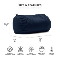 Big Joe Fuf Media Lounger Foam Filled Bean Bag Chair With Removable Cover  Cobalt Lenox  Durable Woven Polyester  6 Feet Giant