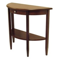 Half Moon Table with Walnut Finish, Tapered Legs, Drawer & Shelf | Dimensions: 39.29