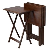 Alex Set of 4 Single Snack Tables - Solid Wood, Foldable, X-Frame Bases, Antique Walnut Finish - Convenient and Stylish Entertainment Solution