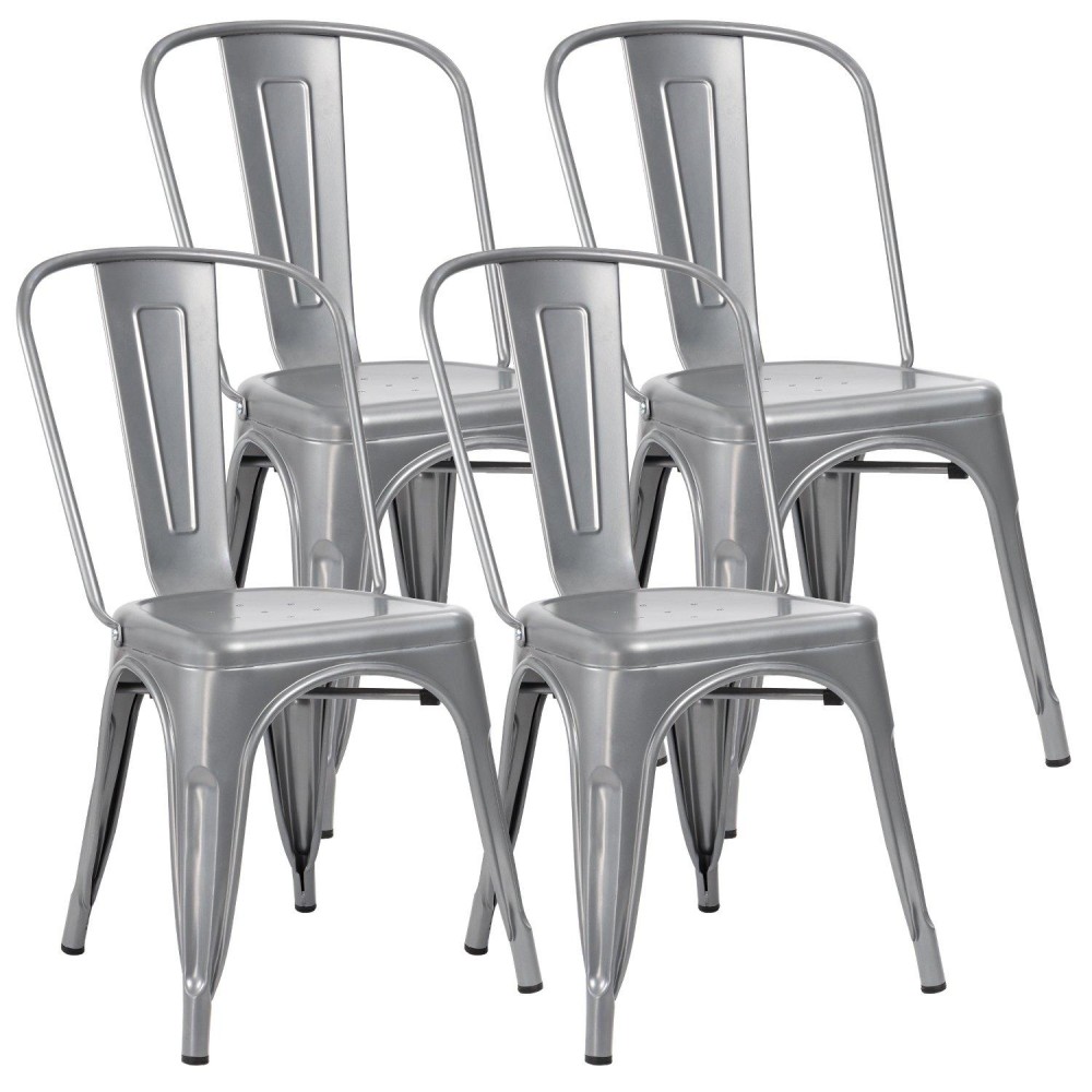 Jummico Metal Dining Chair Stackable Indoor Outdoor Industrial Vintage Chairs Bistro Kitchen Cafe Side Chairs With Back Set Of 4