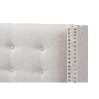 Baxton Studio Ginaro Modern And Contemporary Greyish Beige Fabric Button-Tufted Nail Head Queen Size Winged Headboard/Contemporary/Fabric Polyester 100%