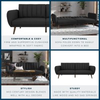 Novogratz Brittany 82 Inch Futon Sofa Bed Upholstered Couch Sleeper With Tufted Back Midcentury Modern Dark Gray