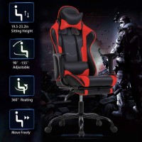 Gaming Chair Office Chair Ergonomic Desk Chair With Footrest Arms Lumbar Support Headrest Swivel Rolling High Back Racing Computer Chair For Women Men Adults Girls,Red
