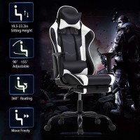 Bestoffice Ergonomic Office, Pc Gaming Chair Cheap Desk Chair Executive Pu Leather Computer Chair Lumbar Support With Footrest Modern Task Rolling Swivel Chair For Women, Men(White)