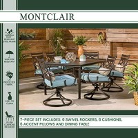 Hanover Montclair 7-Piece Patio Dining Set With 6 Swivel Rockers, Ocean Blue Cushions And Stamped Steel Rectangular Dining Table, Outdoor Dining Set For 6, Premium All-Weather Patio Furniture For Deck