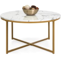 Best Choice Products 36In Faux Marble Accent Table, Modern End Table, Large Coffee Table Home Decor For Living Room, Dining Room, Tea, Coffee W/Metal Frame, Foot Caps, Designer - White/Gold