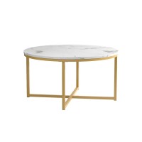 Best Choice Products 36In Faux Marble Accent Table, Modern End Table, Large Coffee Table Home Decor For Living Room, Dining Room, Tea, Coffee W/Metal Frame, Foot Caps, Designer - White/Gold