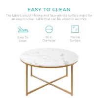 Best Choice Products 36In Faux Marble Accent Table, Modern End Table, Large Coffee Table Home Decor For Living Room, Dining Room, Tea, Coffee W/Metal Frame, Foot Caps, Designer - White/Gold