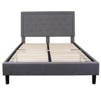 Roxbury Queen Size Tufted Upholstered Platform Bed in Light Gray Fabric