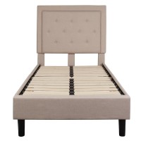Roxbury Twin Size Tufted Upholstered Platform Bed in Beige Fabric