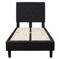 Roxbury Twin Size Tufted Upholstered Platform Bed In Black Fabric