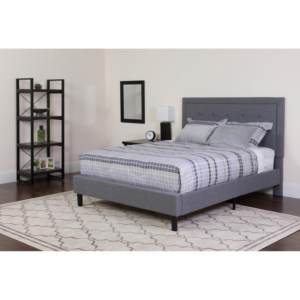 Roxbury King Size Tufted Upholstered Platform Bed in Light Gray Fabric