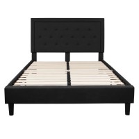 Roxbury Queen Size Tufted Upholstered Platform Bed In Black Fabric