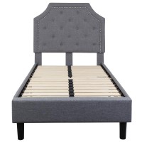 Brighton Twin Size Tufted Upholstered Platform Bed in Light Gray Fabric
