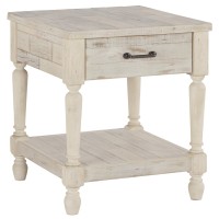 Signature Design by Ashley Shawnalore Farmhouse Solid Pine Wood End Table, Weatherworn White Finish