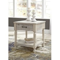 Signature Design by Ashley Shawnalore Farmhouse Solid Pine Wood End Table, Weatherworn White Finish