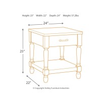 Signature Design by Ashley Shawnalore Farmhouse Solid Pine Wood End Table, Weatherworn White Finish