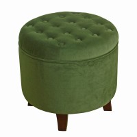 Homepop Home Decor | Upholstered Round Velvet Tufted Foot Rest Ottoman | Ottoman With Storage For Living Room & Bedroom | Decorative Home Furniture, Green